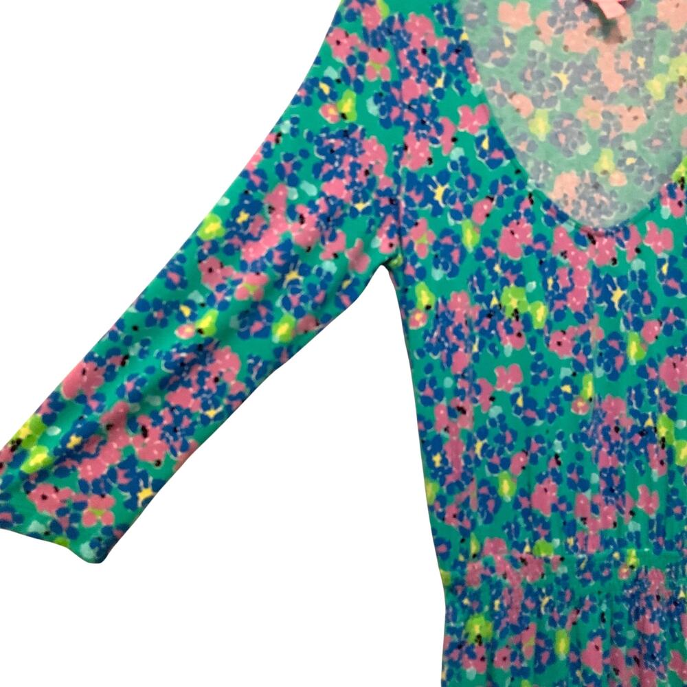 Lilly Pulitzer Floral Maxi Dress Scoop Neck 3/4 Sleeves Green Blue Large - Picture 3 of 9